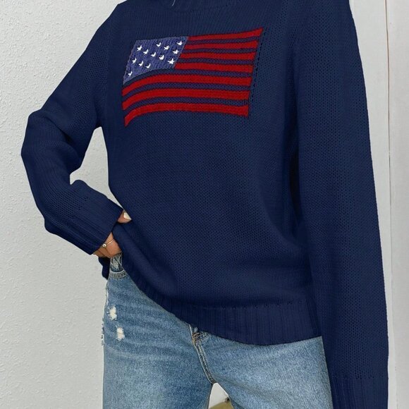 Blue Casual Womens Flag Pattern Sweater - Picture 5 of 5
